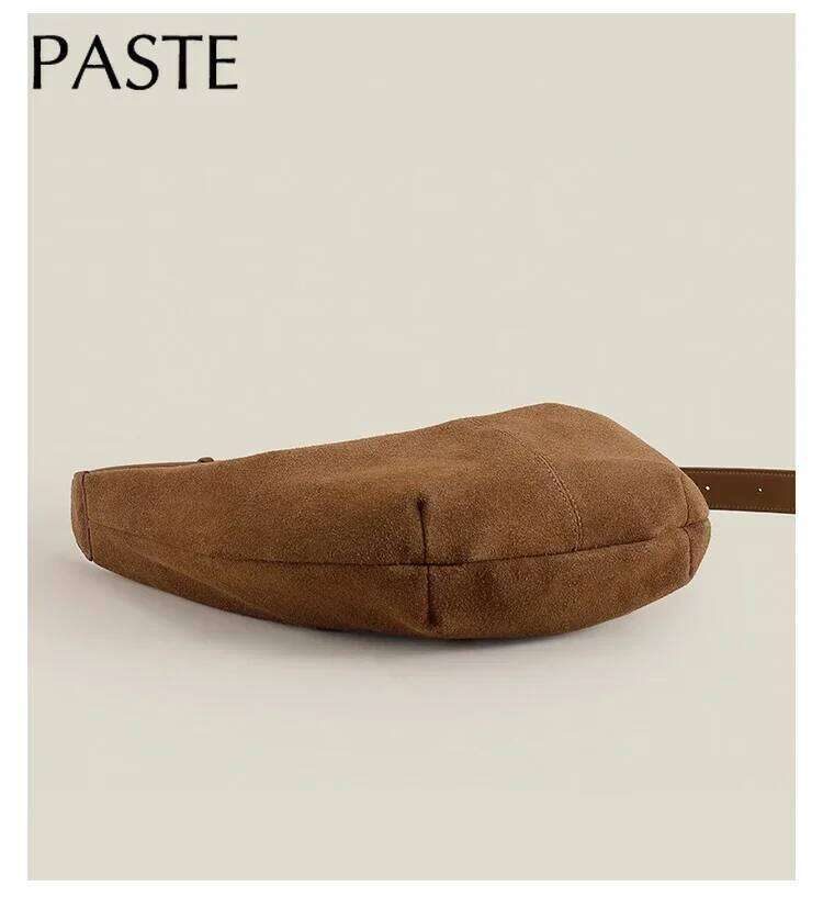 Designer Bag New Autumn Winter Frosted Cowhide Hobo Tote Adjustable Handle Camel Coffee Color Genuine Suede Leather Women Armpit Shoulder Bag