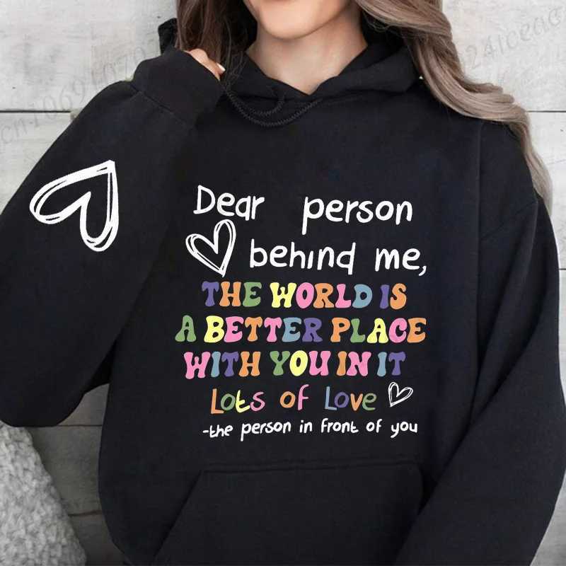 Dear Person Behind Me Hoodie Sweatshirts Women Colored Letters Warm Fleece Woman Hoody Autumn Winter Hoodies Y2K Casual Tops Z250719
