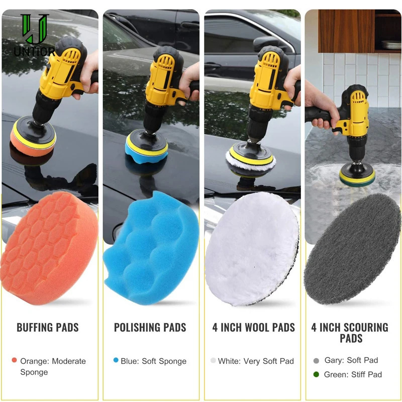 UNTIOR Electric Drill Brush Attachment Set Power Scrubber Brush Car Polisher Kitchen Bathroom Cleaning Kit Toilet Cleaning Tools 250714