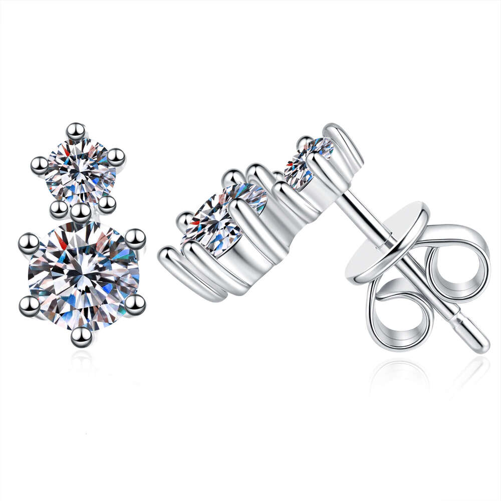 Sterling Sier D Color Shiny Dia Korean Version Simple Six-Prong Moissanite Earrings for Women 3a7