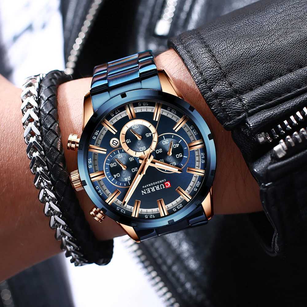 urrent Mens Watch Blue Dial Stainless Steel Band Date Mens Business Male Watches Waterproof Luxuries Men Wrist Watches for Men W250718