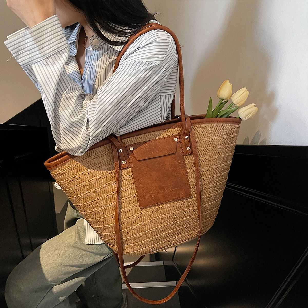 Shoulder Bag Forest Str Bag Womens Seaside Vacation Woven Beach Bag Summer Handmade Bag New Style with Skirt Work Clothing to Work Bag Travel Y250719