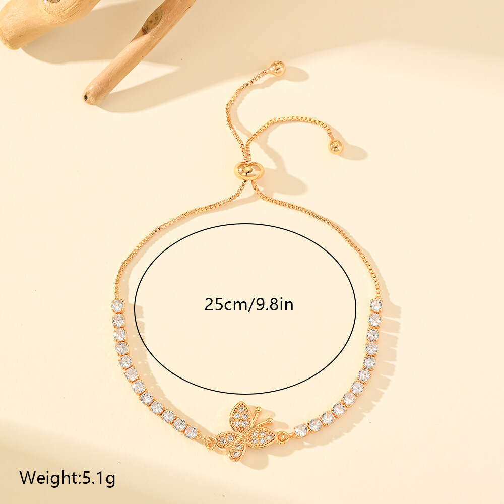 Light Inlaid Butterfly Bracelet for Women, Ins Fashion High-end Full Dia Adjustable Push-pull Chain Jewelry