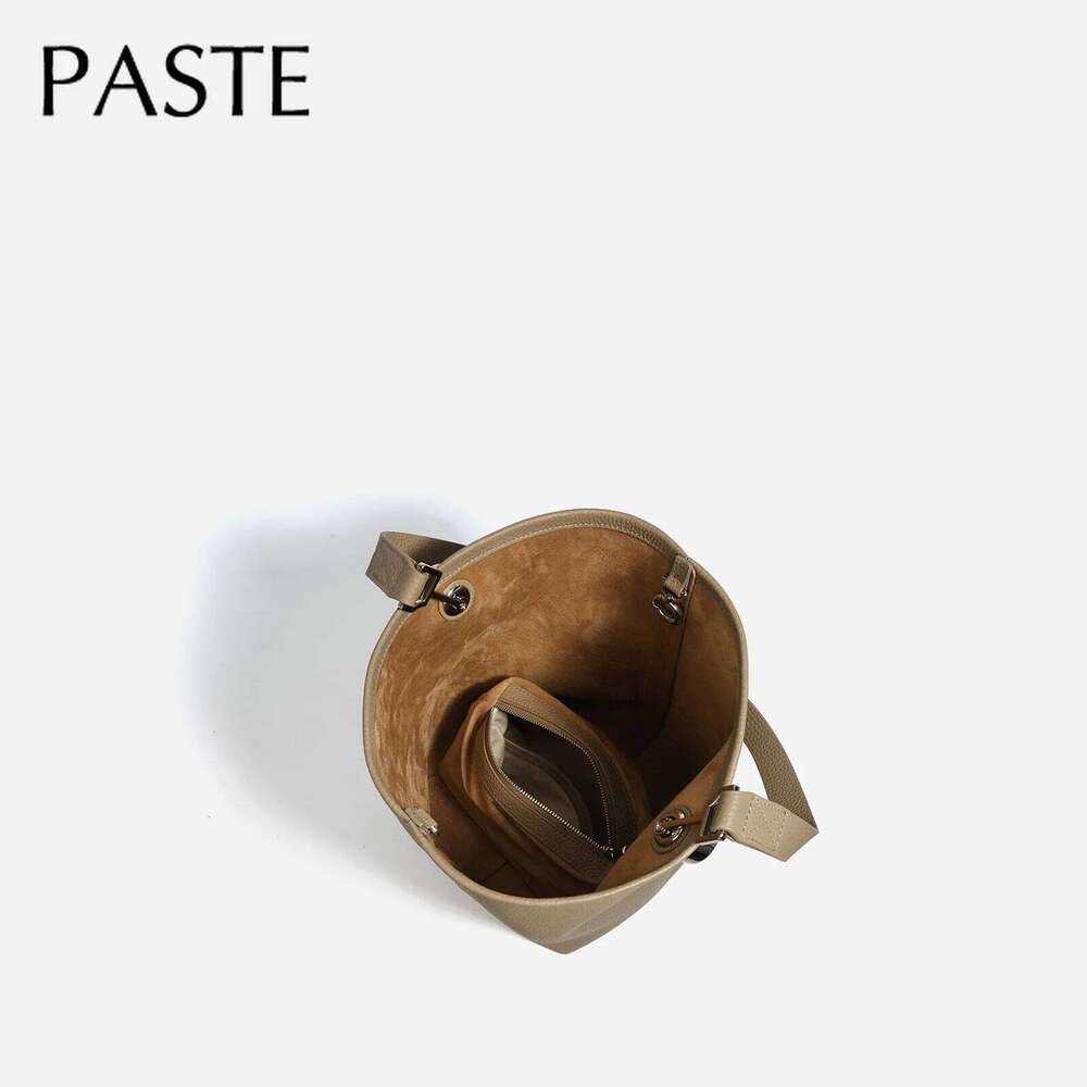 2025 New All-match Mori Girl One Handle Bucket Tote Grey Color Full Grain Cowhide Leather Women Handbag Commuter Shoulder Bag