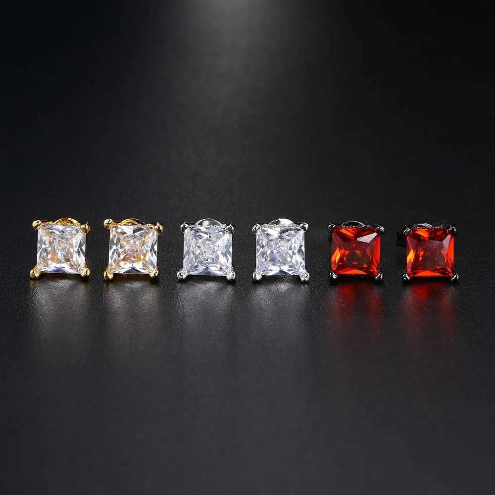 Square Crystal Studs Earrings Men Vintage Simple Ch Claws AAA+ Cubic Zirconia Hiphop Accessories Gold Color Ear Jewelry OHE147 XJ250718