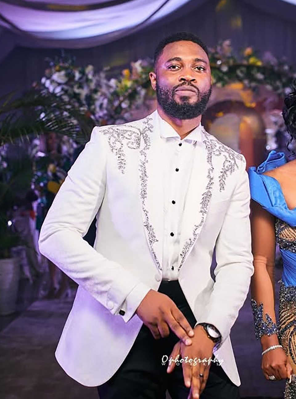 Beads Stoned Suits Men Formal Wedding Party Blazers 2 Pieces Set Groom Tuxedos (Jacket Pants) Clothing Customized