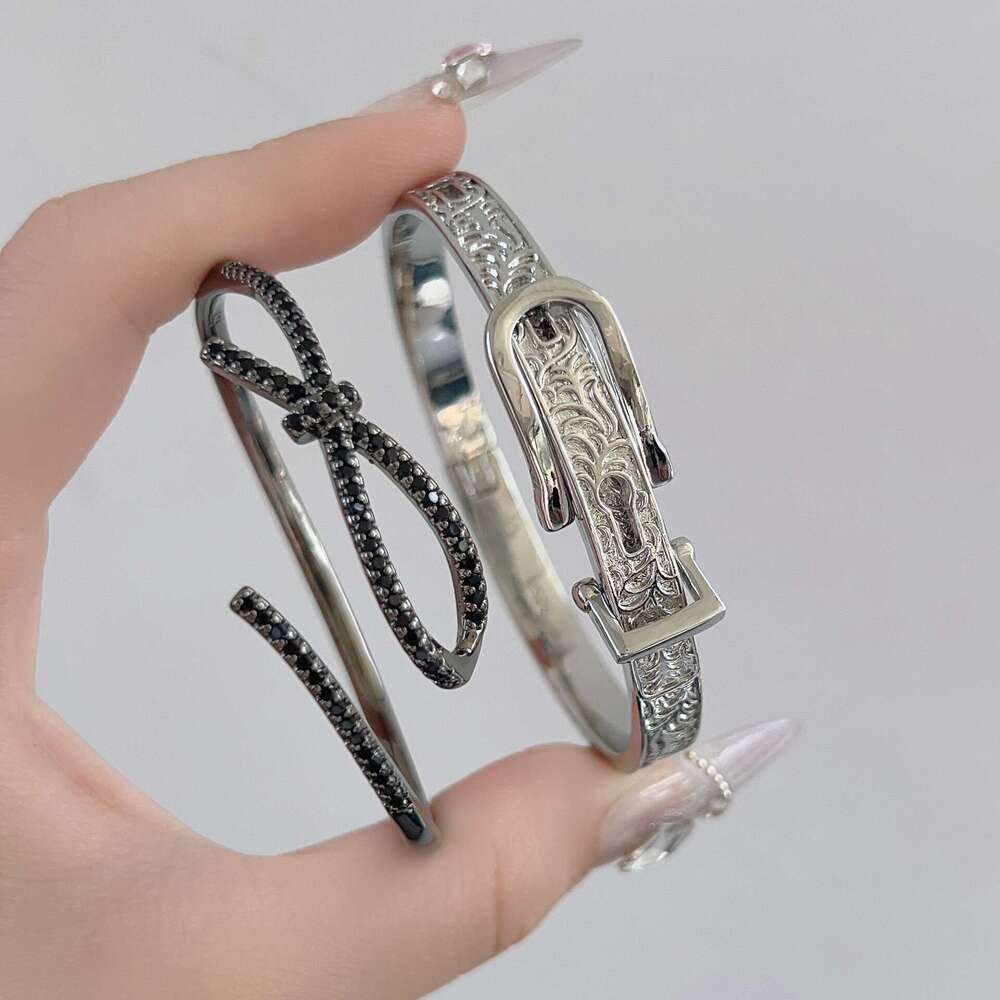 U-Shaped Full Dia Horseshoe Buckle Starry Sky Clasp Light Design Bow Ribbon Couple Style Bracelet