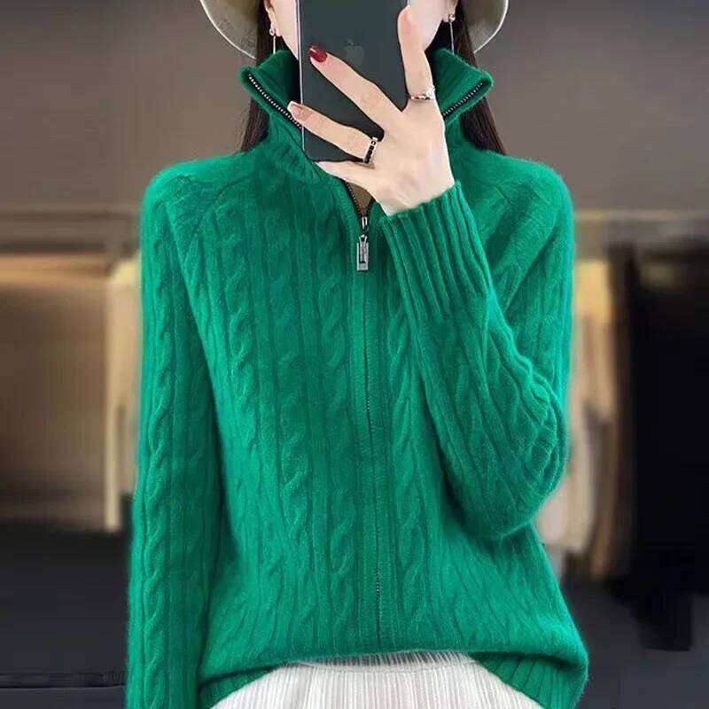 Autumn Winter Sweater Cardigan Women Merino Wool Thickening Lapel Pullover Loose Casual Cashmere Knitwear Long Sleeve Tops 2024 MDNG