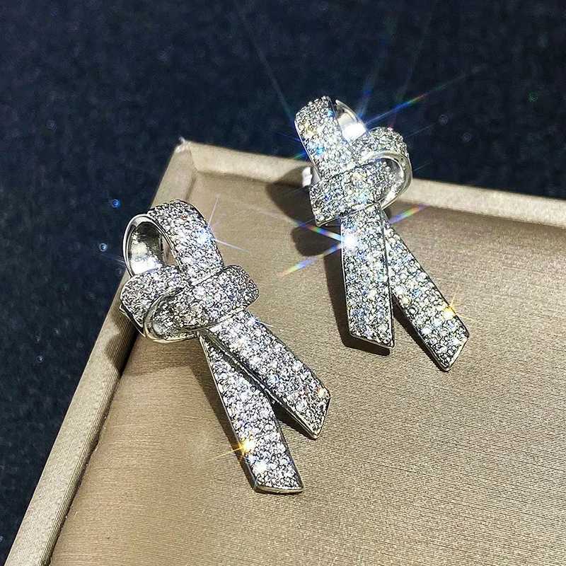 8-Shape Bow Stud Earrings for Women Silver Color Sparkling Crystal Cubic Zirconia Temperament Accessories Female Jewelry XJ250718