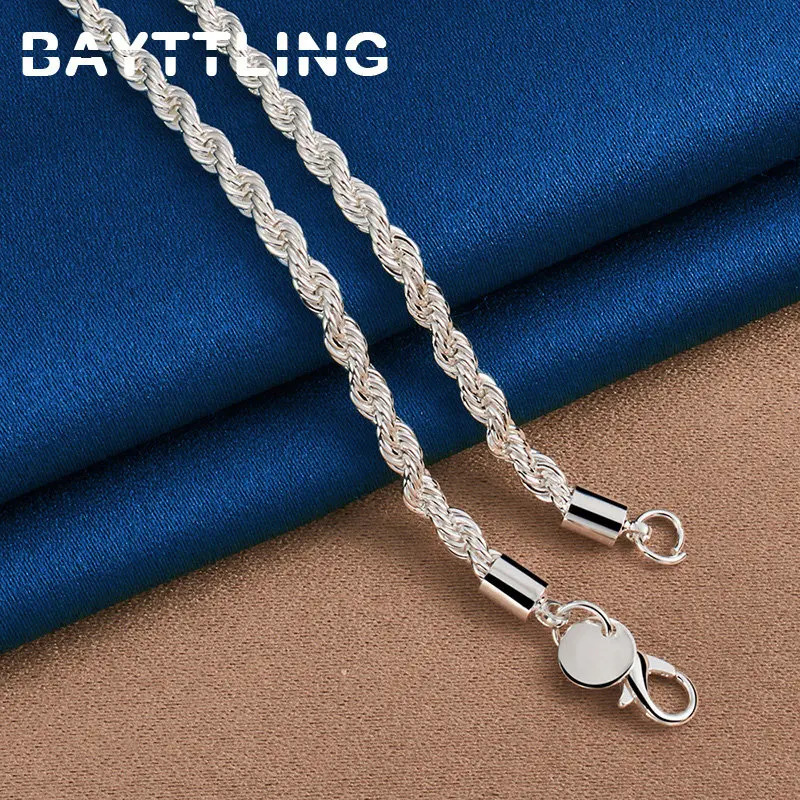 Charm 925 sterling silver Accessories Men 4MM 40-60cm 2PCS Rope Chain Necklace Bracelet Women Fashion Wedding Gift Jewelry 250715