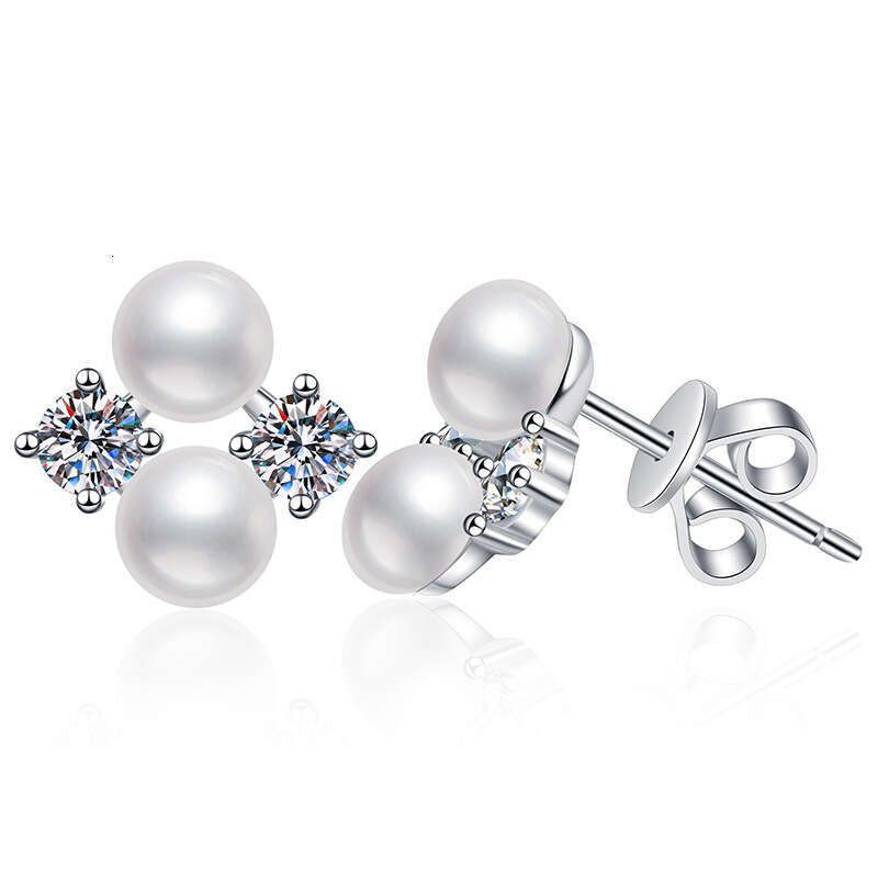 S Pure Sier Freshwater Pearl for Women Korean Style Four-Leaf Clover D Color 80 Points Moissanite Earrings d3d