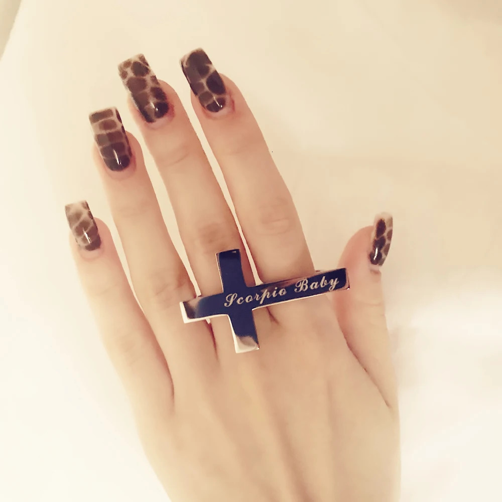 Custom Cross Ring Engraving Name Men Stainless Steel Two Fingers Knuckle Jewelry Women Personalized Gift for Boyfriend 250716