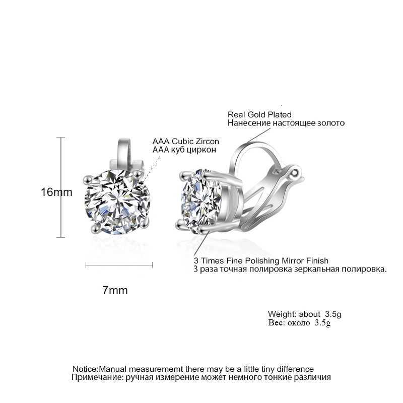 Trendy Round Cubic Zirconia Copper Clip Earrings For Women Gold Color Crystal Metal Earring Party Wedding Daily Jewelry XJ250718