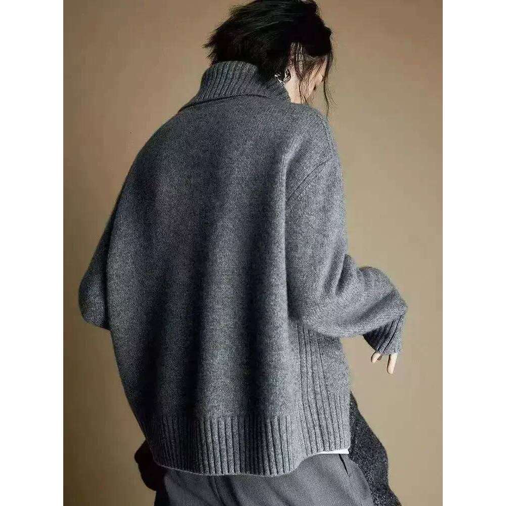 Loose Casual Sweater Women Lapel Zipper Autumn Winter Jumpers Knitwear Soft Warm Tops Femme Comfortable Pullover Turtleneck 2024 MDNG