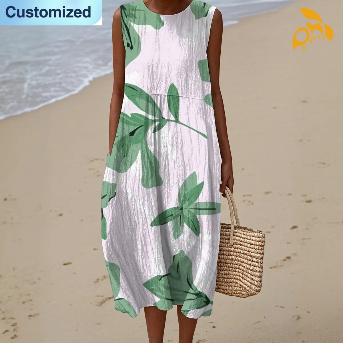free shipping designer of customized soft comfortable full-body printed sleeveless women's dress with exquisite patterns from US