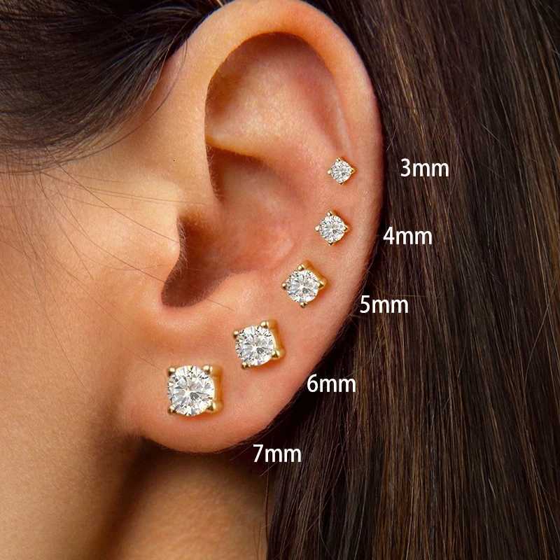 925 Sterling Silver 3mm 4mm 5mm 6mm 7mm Ins CZ Zircon Stud Earrings for Women 18k Gold Plated Fine Jewelry Gift for Girls XJ250718