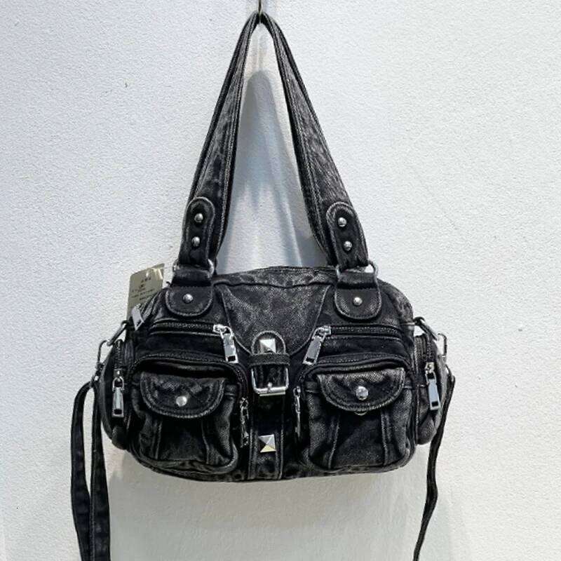 New Denim Armpit Crossbody Retro High-quality Motorcycle Multi Pocket Casual Shoulder Bag