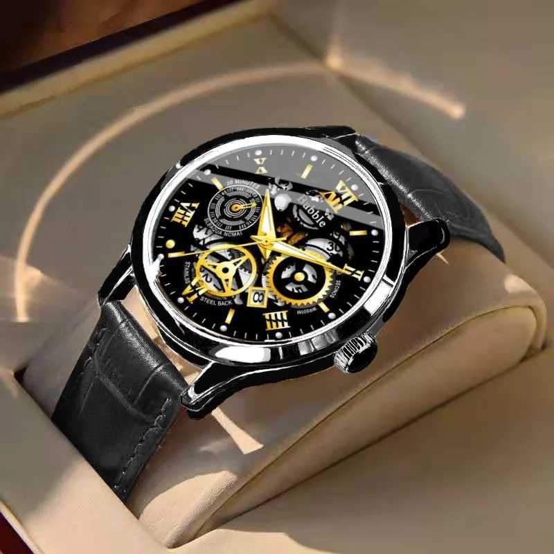 Mens Watch Brand Trendy Original Sport Luminous Waterproof Roman Hollow Leather Strap Mens Fashion Quartz Clock Watches gift W250718