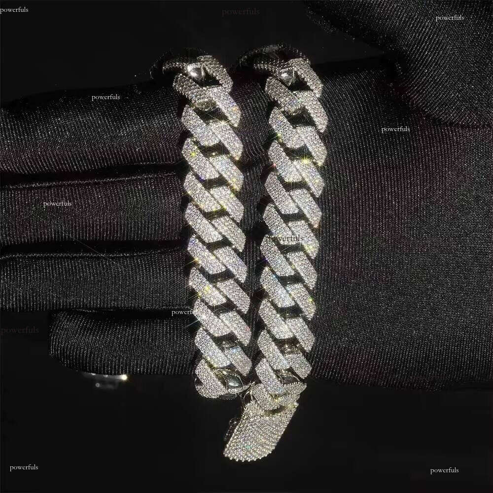 Top Sale Hip Hop Jewelry Sterling Sier Iced Out Lab Dia Necklace 15mm Cuban Link Chain Moissanite