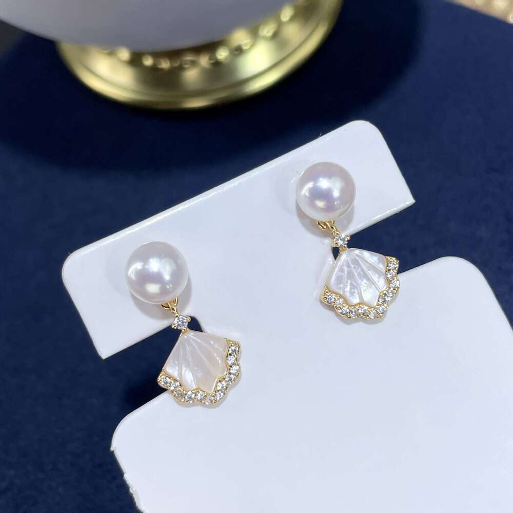 TikTok Natural Freshwater Mother-of-Pearl Jewelry High-End Simple Elegant Earrings Versatile Women's S Sier Needle Ear Studs