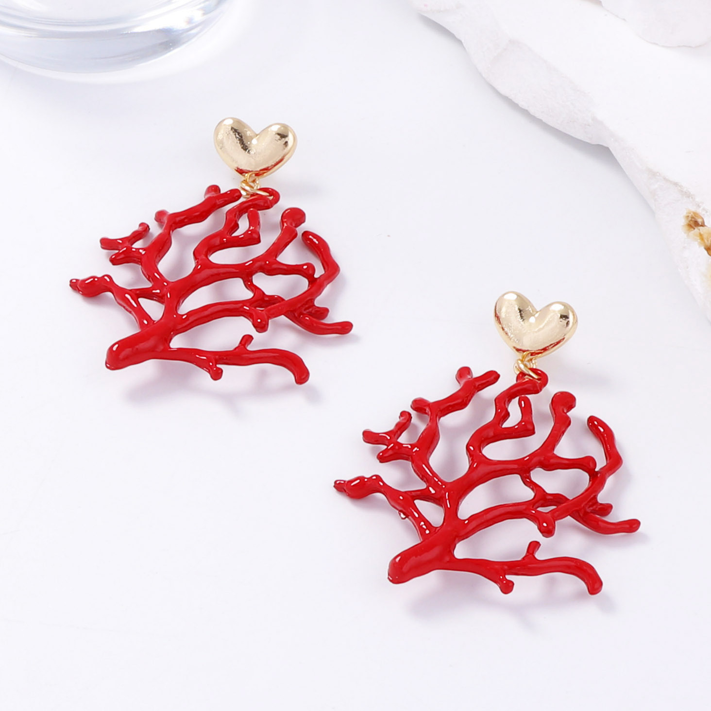 Beach Large Coral Shape Drop Earring Statement Red Resin Ocean Inspired Drop Dangle Jewelry for Women Lady wedding dress boho style