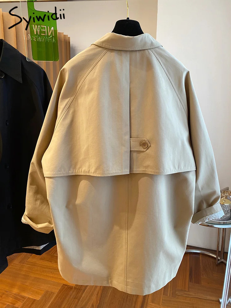 Syiwidii Trench Coat for Women 2025 Oversized Cargo Coats Outerwear Female Spring Autumn Loose Korean Fashion Mid-Length Jacket 250716