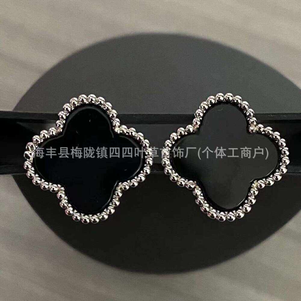 New for Women Gold High Version Pure Sier Lucky Clover White Mother-of-Pearl Non-Fading Mimi Earrings