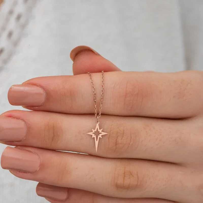 Stainless Steel Jewelry Geometric Minimalist Star Pendant Choker Necklaces North Star Necklace For Women Collares Para Mujer W250718