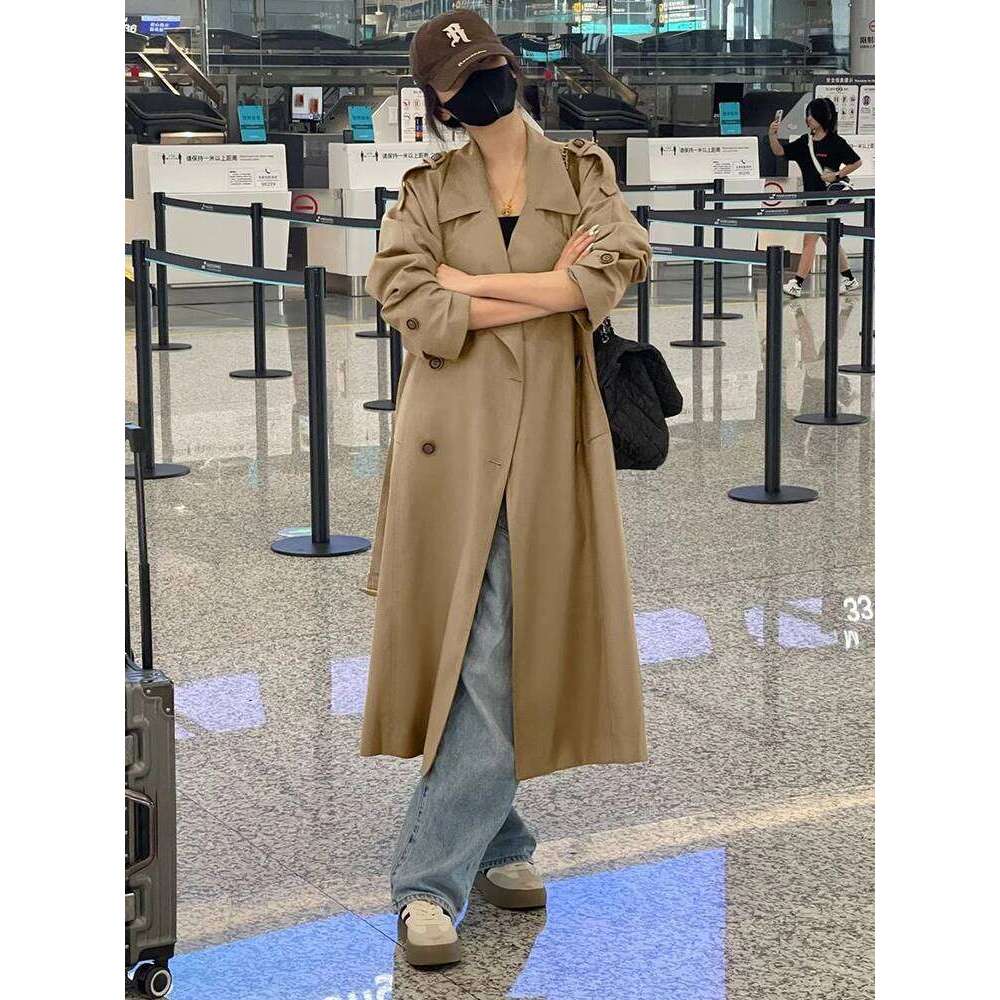 Fashion Autumn New Office Lady Women's Trench Lapel Double Breasted Loose Outwear Windbreaker Long Sleeve Women Coat