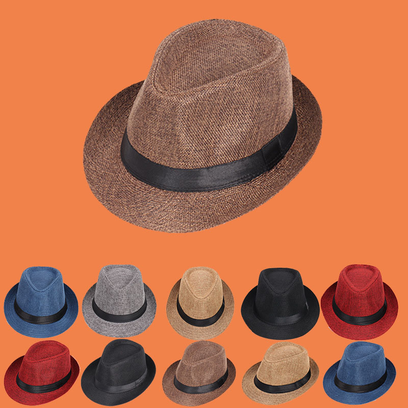 Manufacturer supplies jazz hats, British style linen solid color hats, men's and women's rolled edge couple style sun hats