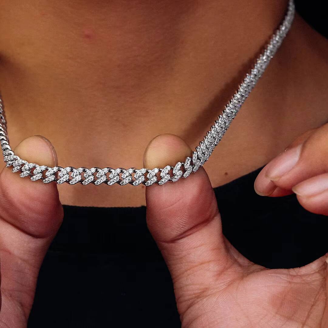 Hiphop Jewelry 6mm 16-24inch 925 Sterling Silver Cuban Link Necklace Moissanite Cuban Ice Cuban Necklace Fine Jewelry for Men