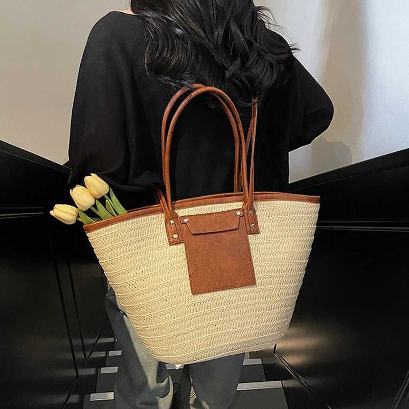 Women Str Woven Bag Str Shoulder Purse Large Capacity Stylish Crossbody Bag Weaving Satchel Bag Patchwork Vacation Bag Y250719