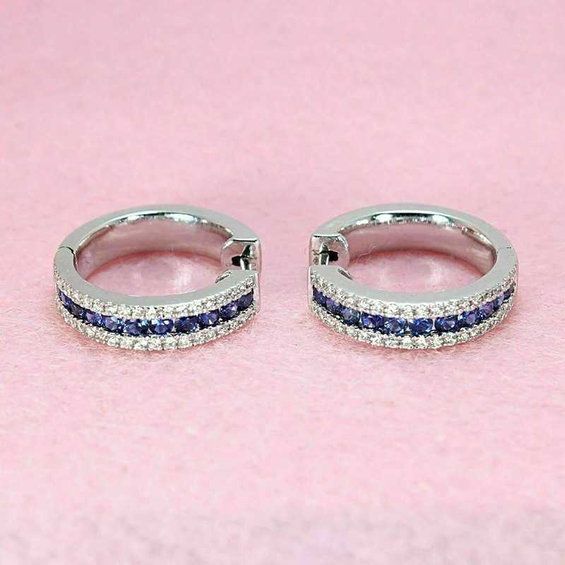 80s Chic Blue CZ Hoop Earrings for Women Fashion Design Temperament Female Ear Circle Earrings Daily Wear Versatile Jewelry XJ250718