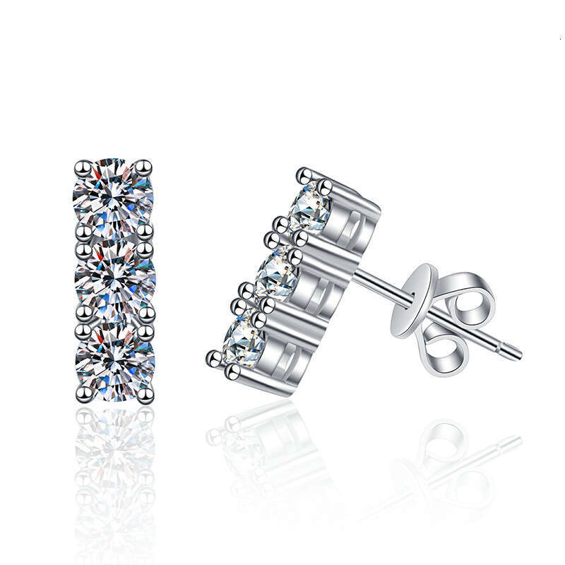 Live S Pure Sier Simple Korean Style Three Princess D Color 1.2 Carat Moissanite Earrings 3e7