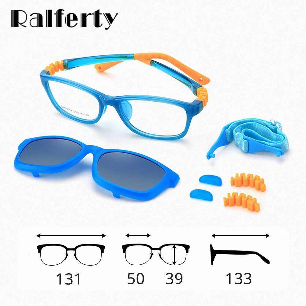 Ralferty 2 In 1 Kids Sunglasses Polarized Clips On Child 0 Diopter Prescription Optic Myopia Eyewear Frame Glasses Chain