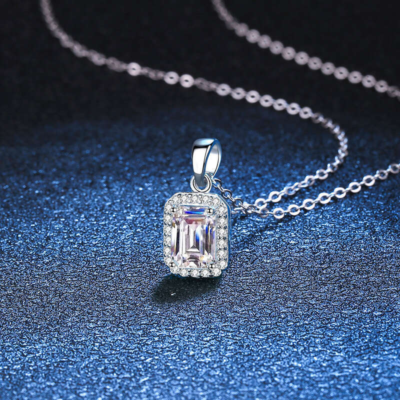 S Sterling Sier Pendant for Women Rectangular Radiant Group Mother Green Cut D Color Moissanite Necklace e73