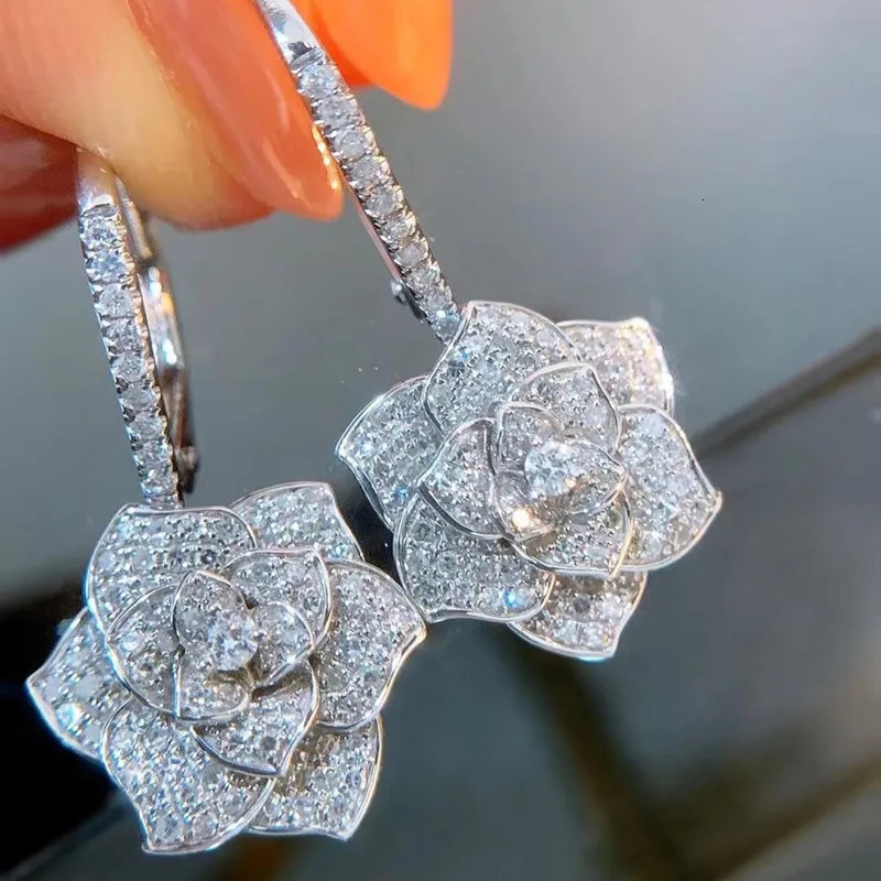 925 Sterling Silver Flower Dangle Earrings for Women Wedding Engagement Party Aesthetic Accessories Trendy Jewelry 250715