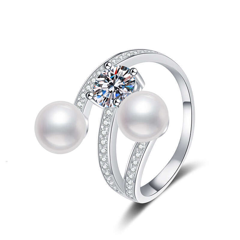 S Pure Moissanite for Women Natural Freshwater Pearl Adjustable Silver Ring 624