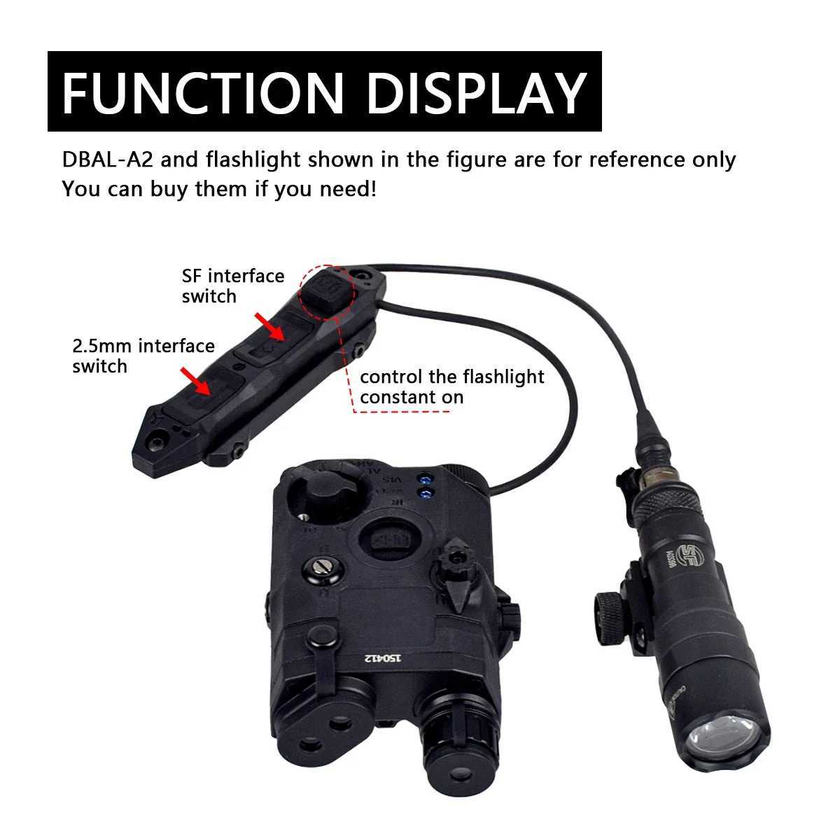 20mm DBAL A2 PEQ 15 NGAL MAWL M300 M600 Flashlight Weapon Gun Light Boost Red Dual Function Switch 2.5mm/SF PlugXJ250718