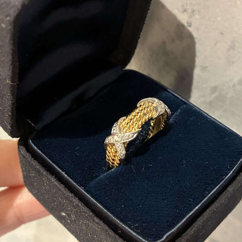 Light Luxury High-end Versatile Braided Cross Color-block Design Vintage Style Designer Jewelry Inlaid Diamond Niche Women's Index Finger Ring