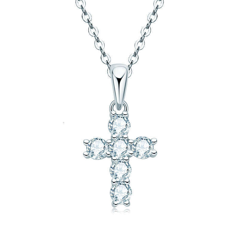 Classic Moissanite Pendant Sterling Sier Gold-Plated Fashion Cross Clavicle Necklace