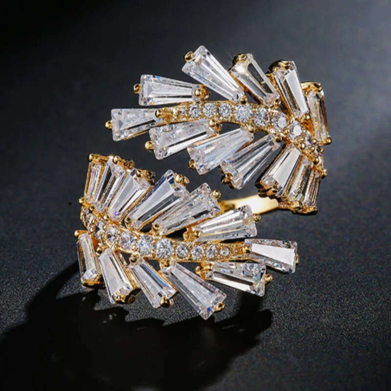 Cao Shi Japanese And Korean Leaf Open Index Designer Jewelry Finger Versatile Elegant Trendy Women's Luxurious Internet Celebrity Magazine Style 