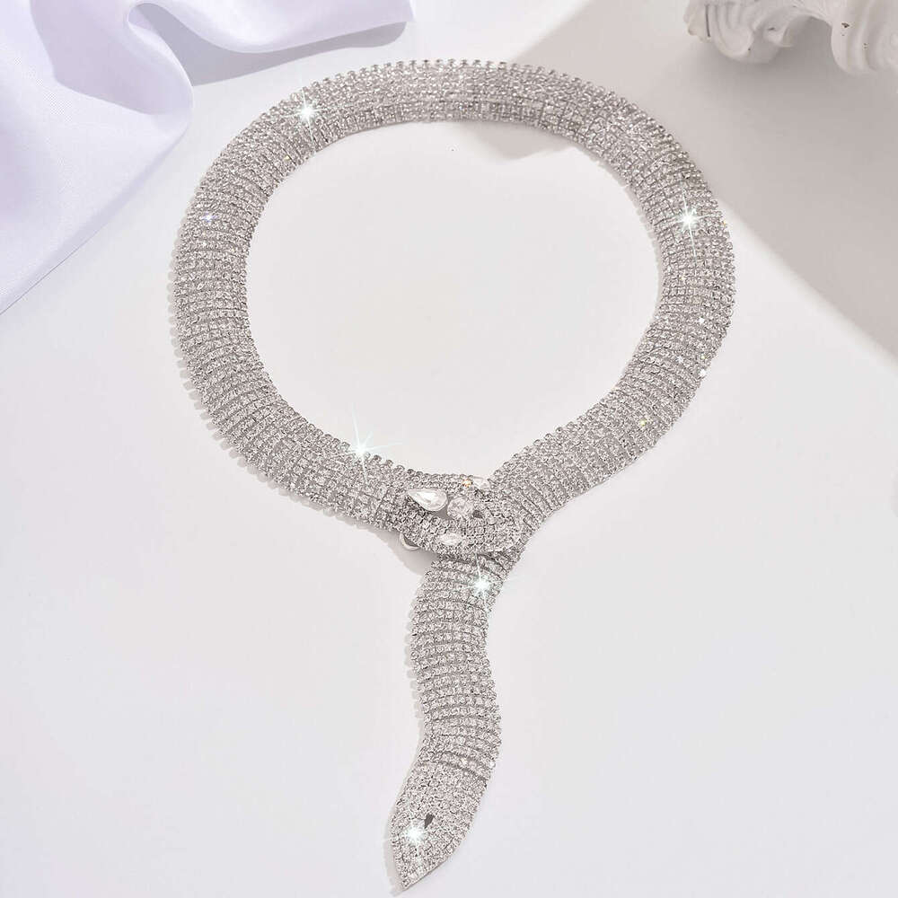 New Accessories Personality Exaggerated Full Dia Necklace Fashion Long Snake-Shaped Choker Snake Bone Chain Necklaces