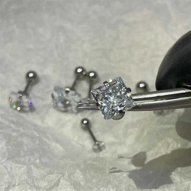 1PCS Classical Shiny Square Zircon Stainless Steel 1.2MM Ball Screw Earrings Ear Bone Nail Piercing Body Jewelry XJ250718
