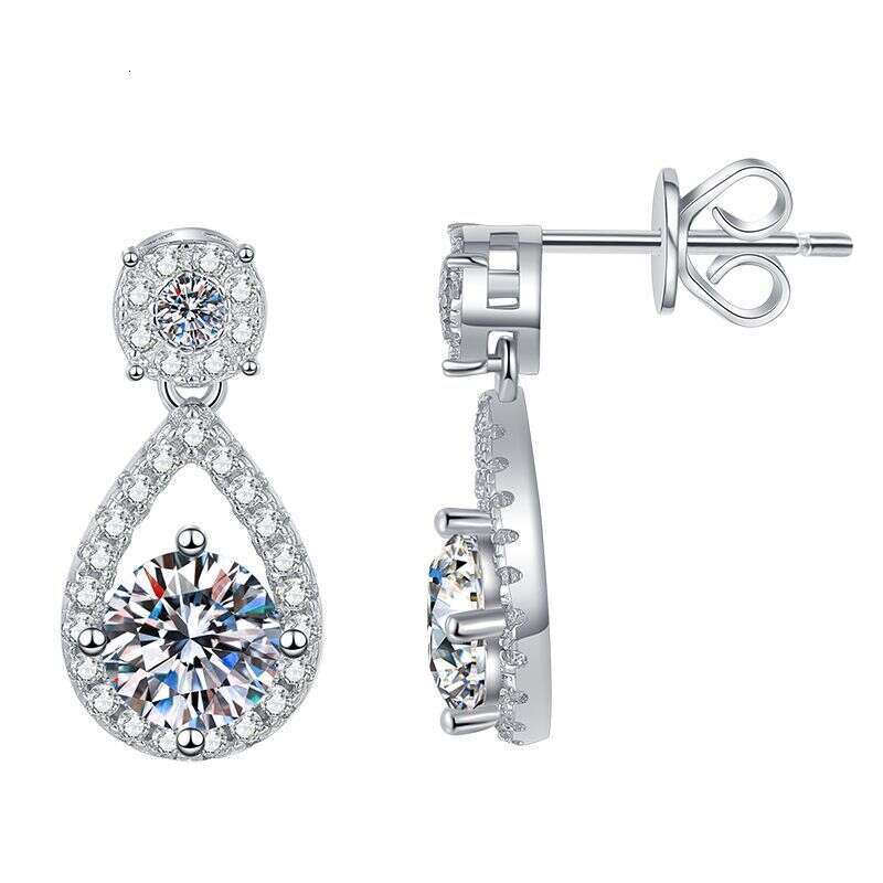 Live S Pure Sier for Women Geometric Korean Style Water Drop D Color 1 Carat Moissanite Earrings 5af
