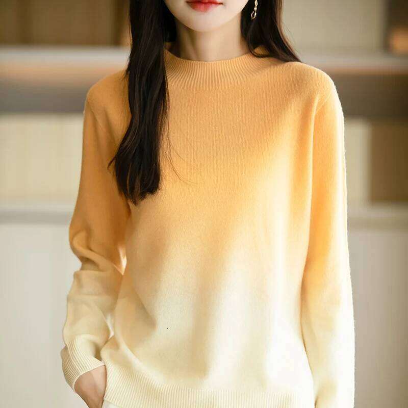 Turtleneck New Women Sweater Knitted Simple Soft Top Loose Casual Keep Warm Gradient Color Knit Pullover Basic Female Sweaters MDNG