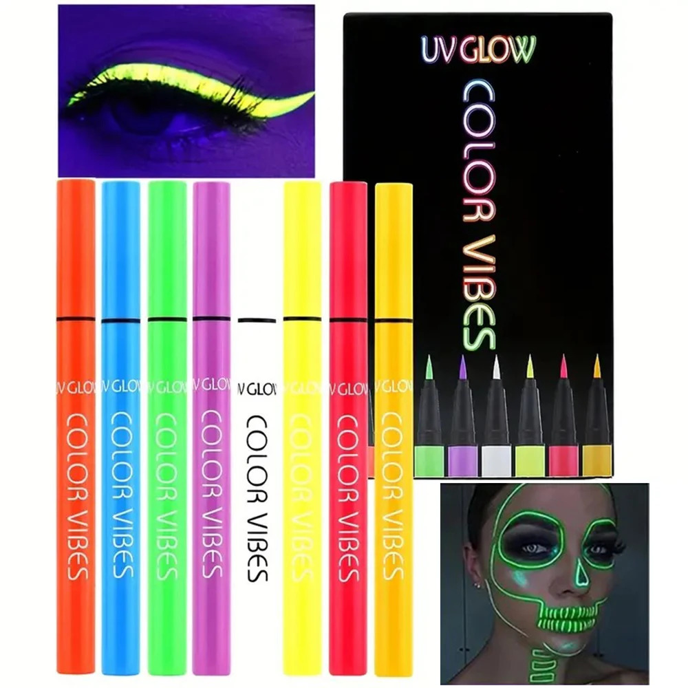 UV GLOW Vibrant 8pcs Fluorescent Eyeliner Pencil SetMatte Glow Waterproof Sweatproof Quick-Dry for Chrismas Haloween Party 250716