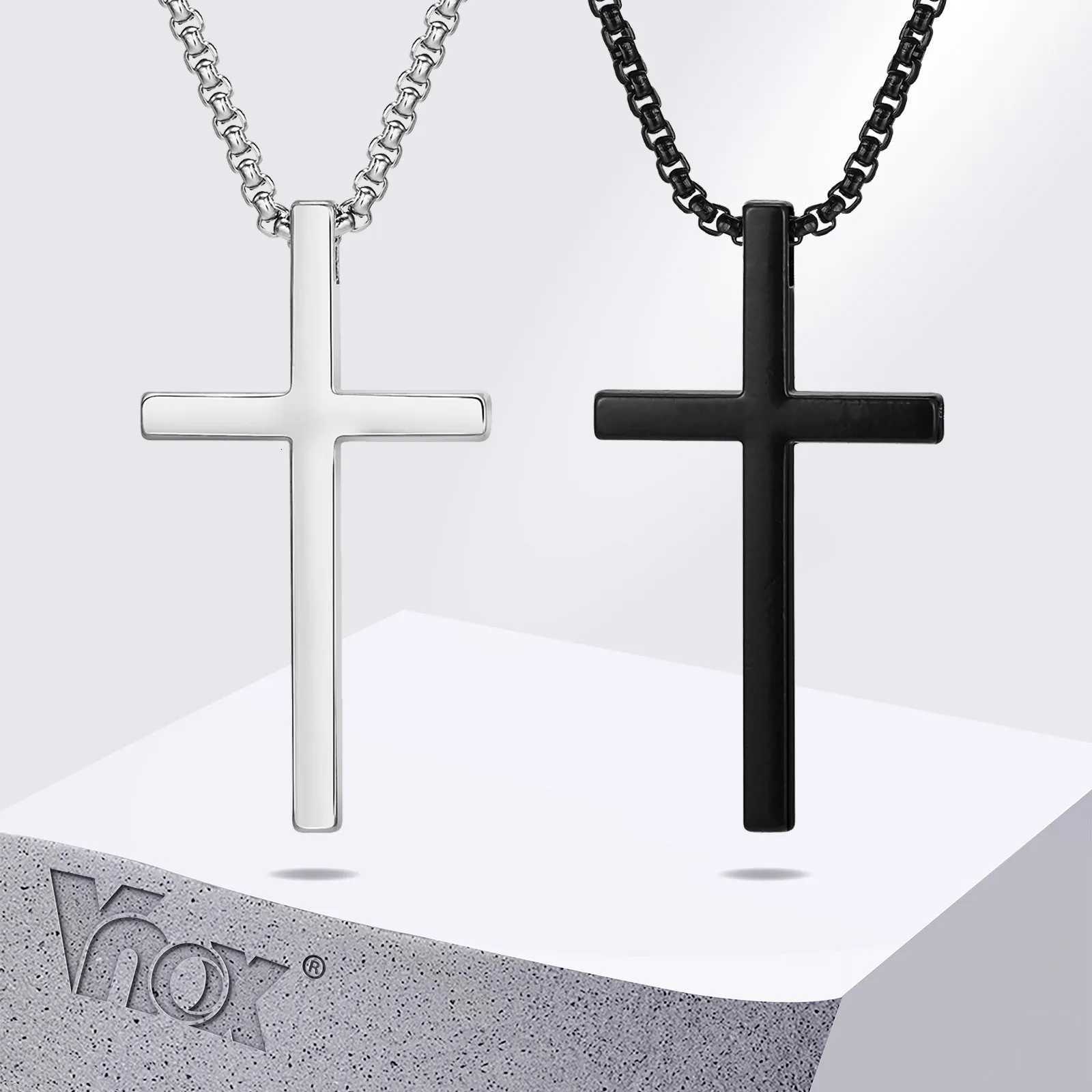 50pcs Vnox Unisex Box Chain Cross Necklaces Men Women Stainless Steel Chain with Alloy Cross Pendant Religious Faith Cross Necklace W250718