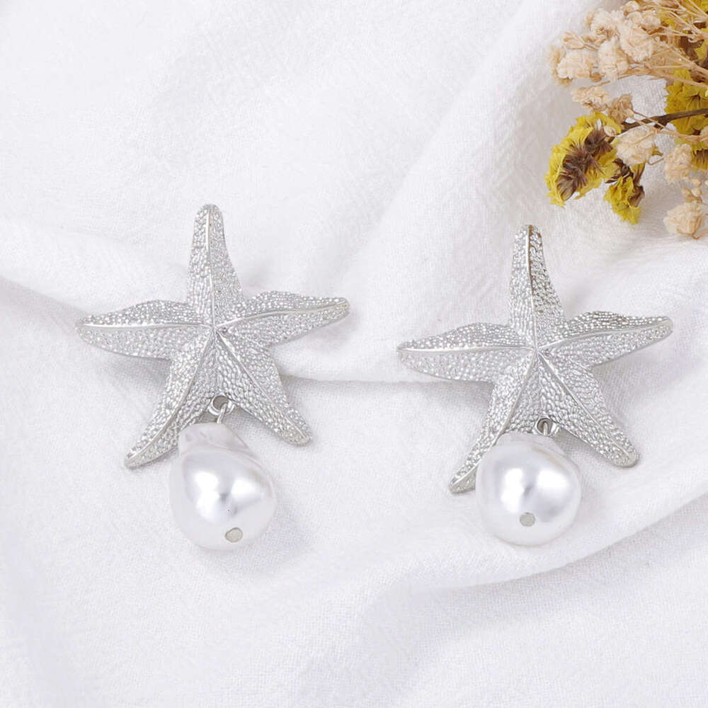 ZA Summer Simple Fashionable Alloy Starfish Imitation Pearl Women's Earrings Beach Vacation Style