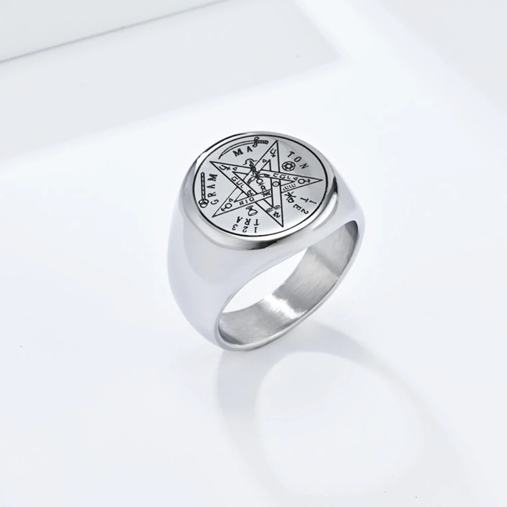 1 Tetragrammaton Hebrew Pentagram Rings Stainless Steel Pentacle Ring for Men Witchcraft Power Protection Amulet Jewely 250717